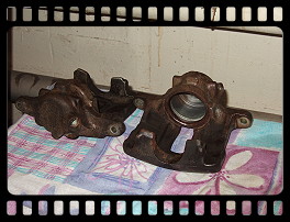 The front brake calipers ready to be rebuilt